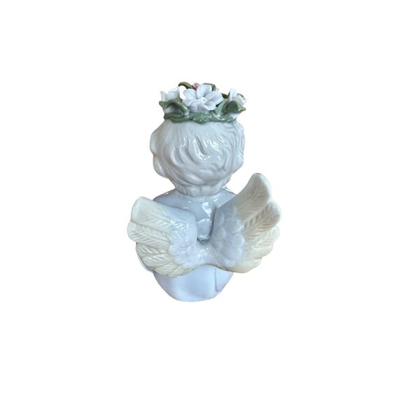 Porcelain Angel Cherub Crown Of Flowers Holding Dove Bird Figurine Home Decor - Picture 7 of 11